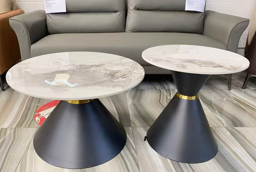 White Marble Top Round Coffee Table Set image 1