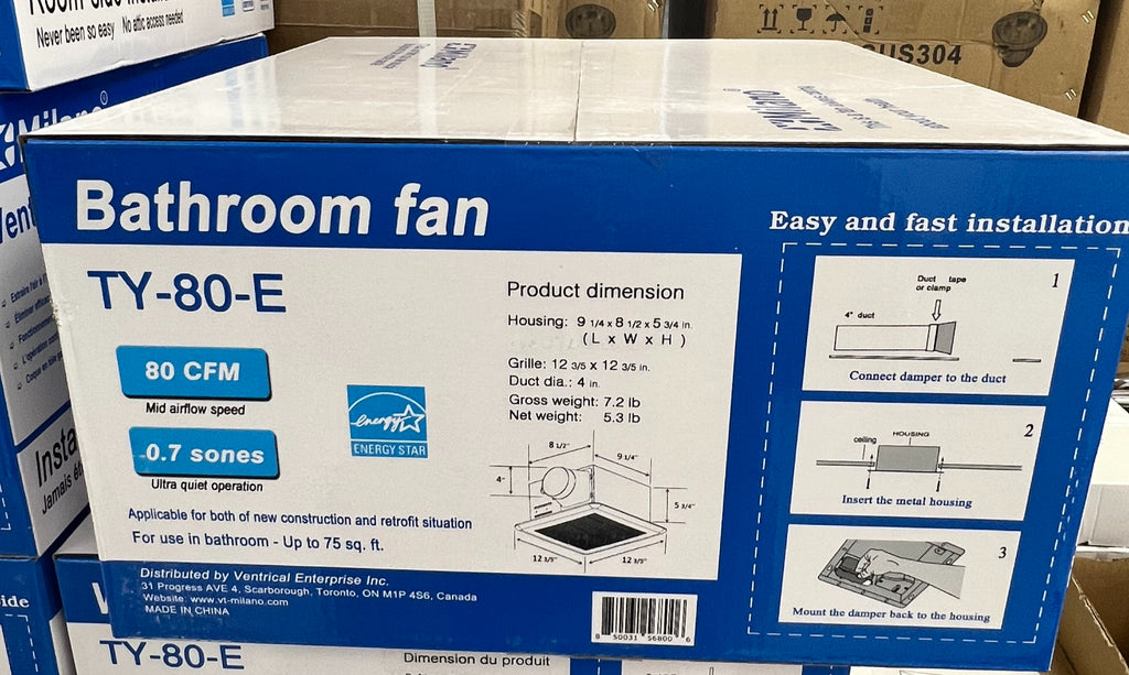 Bathroom Ventilation Fan – 80CFM, 0.7 Sone, 4" Exhaust image 1
