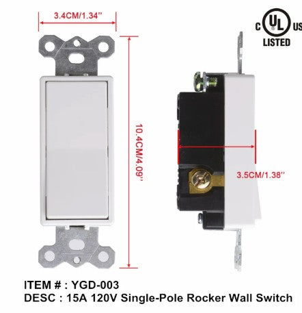 1-Way Decorative Switch 15A (Single Pole) image 0