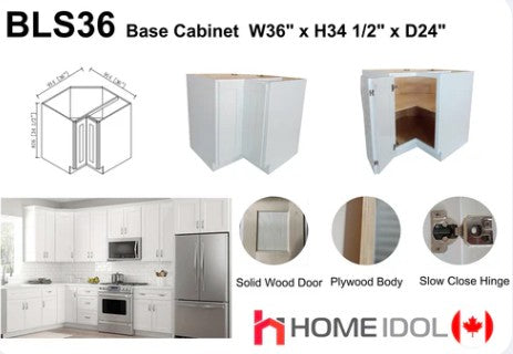 BER36- 36” Lazy Susan Corner Base Cabinet, White Shaker | A+ Grade Plywood Const image 0