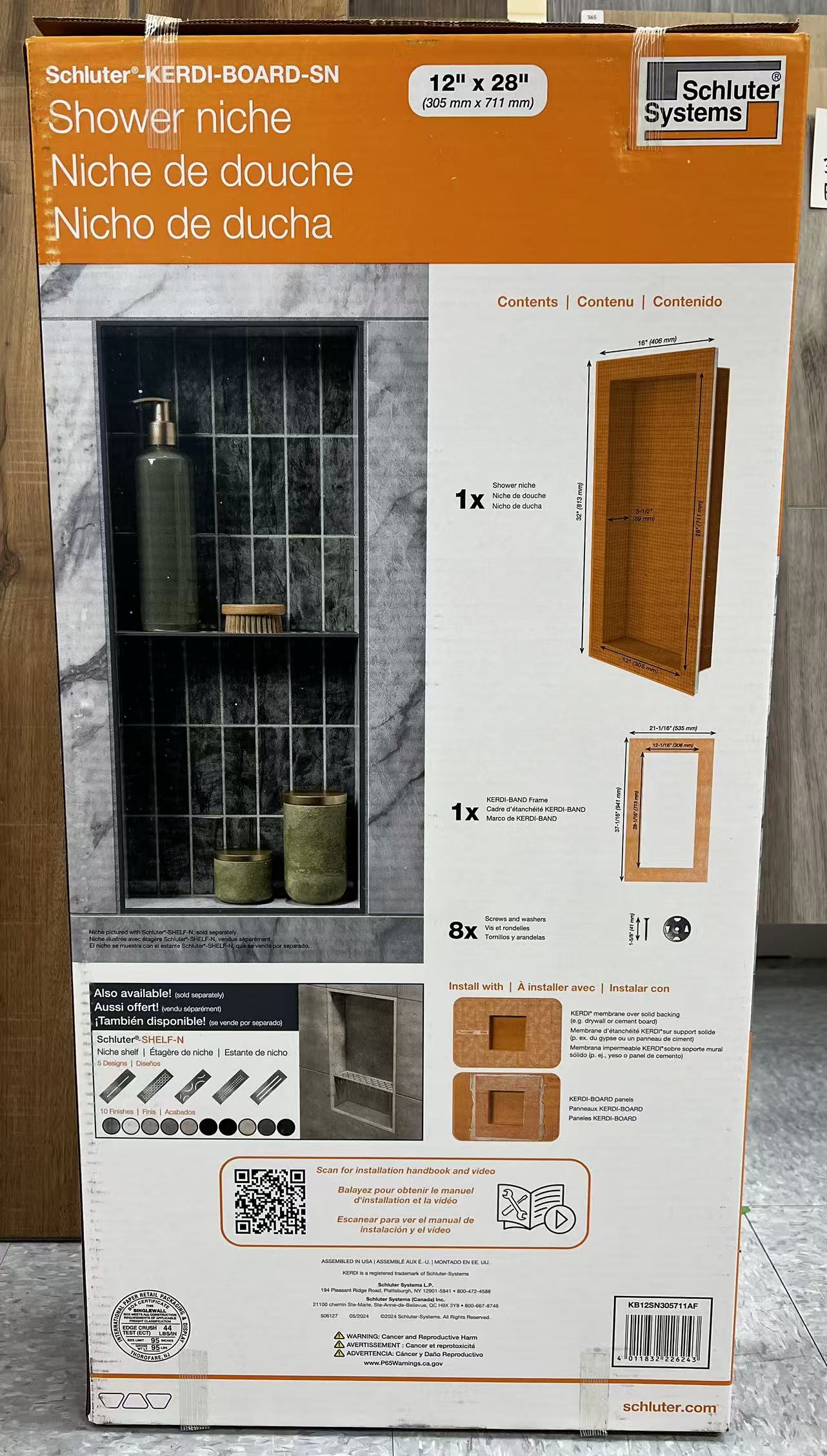 Schluter Kerdi-Board Shower Niche -12”x28”x3.5” image 1
