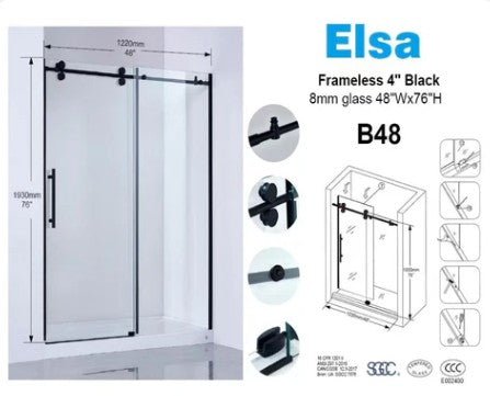 Shower Door 48”x 76” 8mm Frameless Black image 0