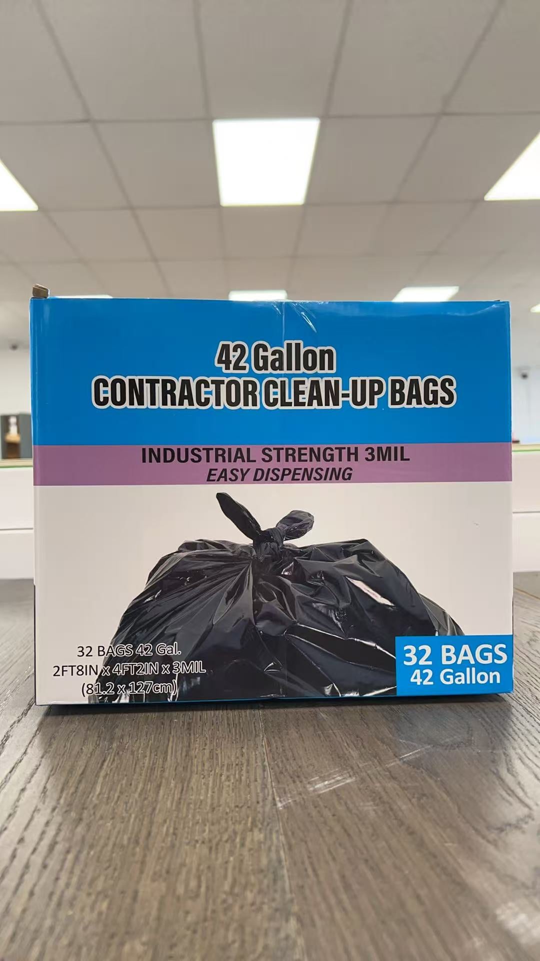42 Gallon Heavy Duty Contractor Garbage Bags with Flap Tie 3mil 32bags/box