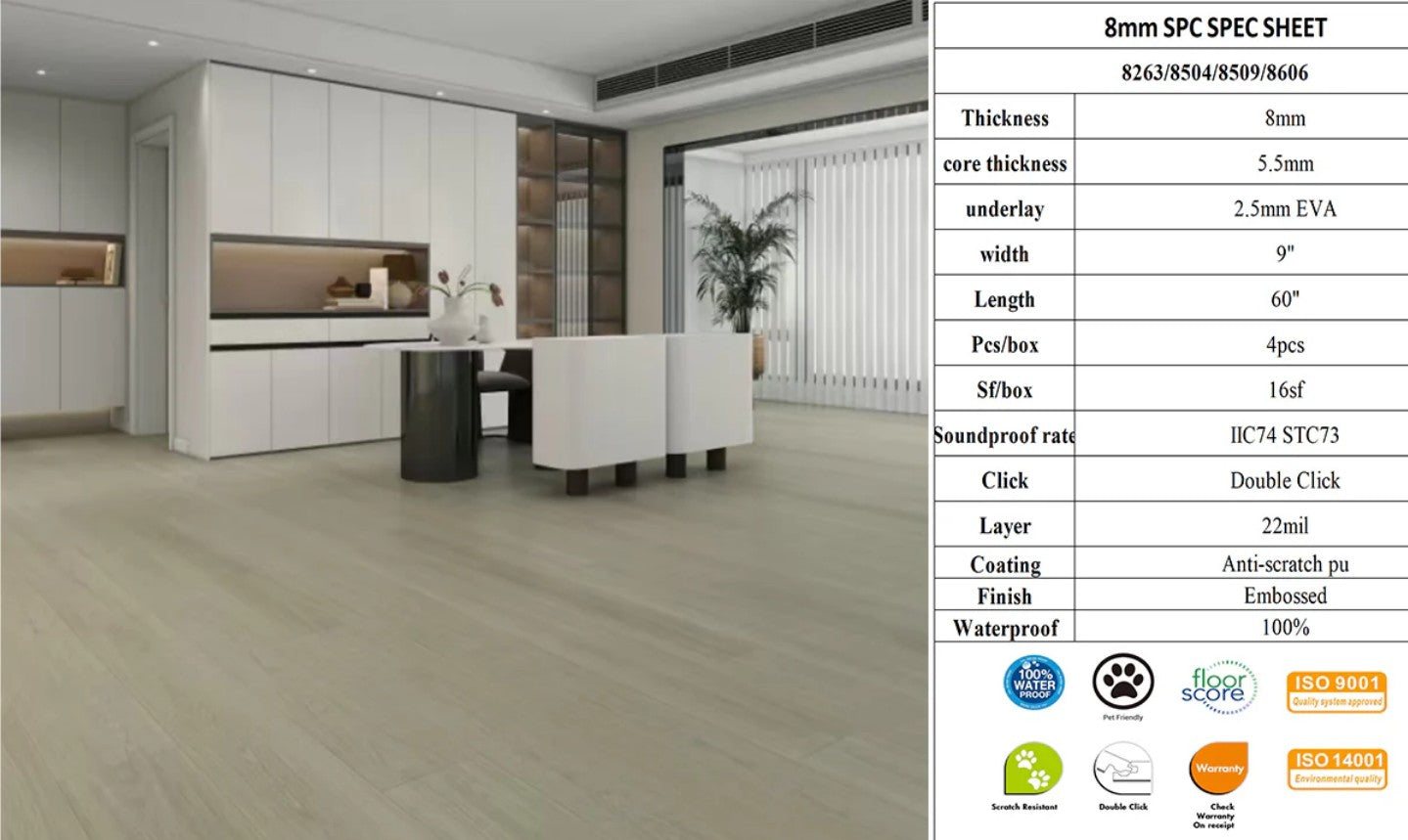 SPC Flooring 8mm – 8606 60"x9", 4 Planks/Box, Approx. 16 sq.ft/Box image 0