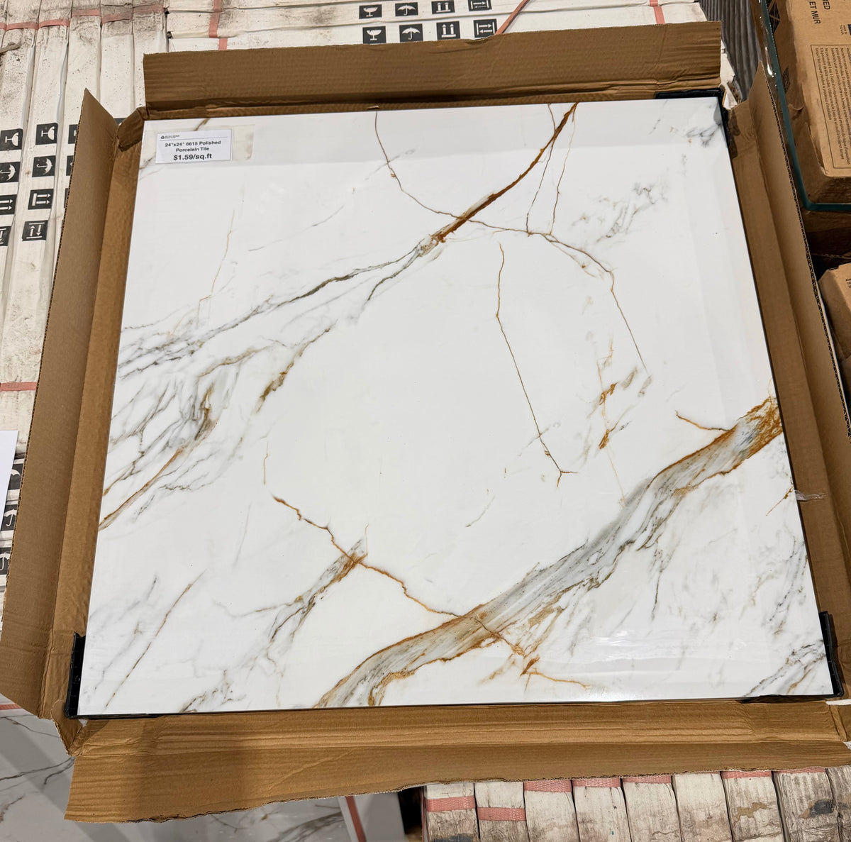24"x24" 6615 Polished Porcelain Tile, $1.59/sq.ft (4pcs/box, 16sq.ft)