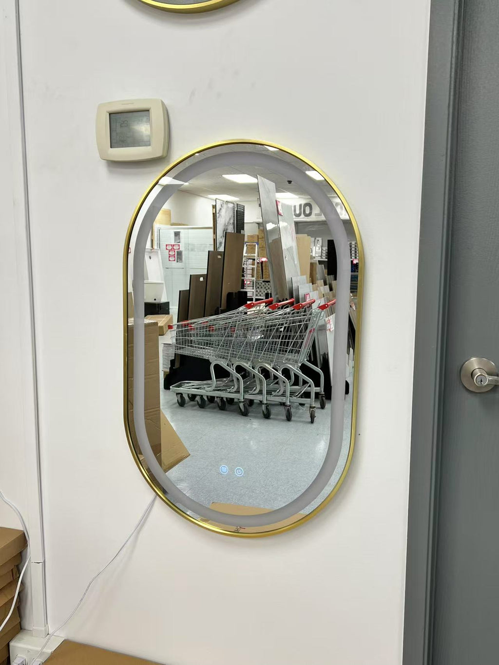 Oval LED Mirror with Golden Frame – 20"x32" image 0