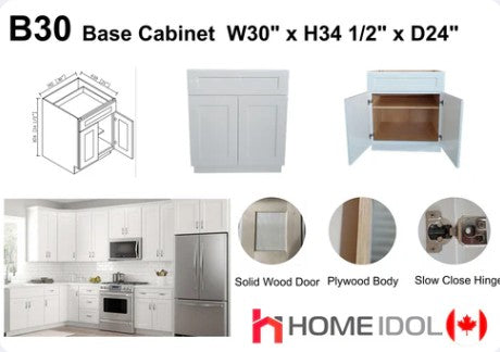 B30- 30” Base Cabinet, White Shaker | A+ Grade Plywood Construction image 0