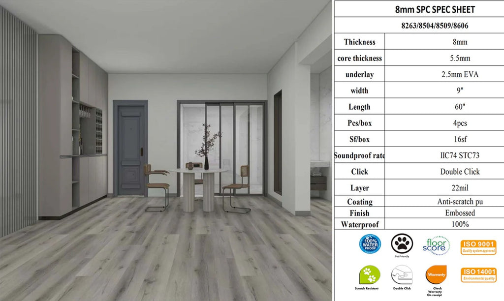 SPC Flooring 8mm – 8504 60"x9", 4 Planks/Box, Approx. 16 sq.ft/Box image 0