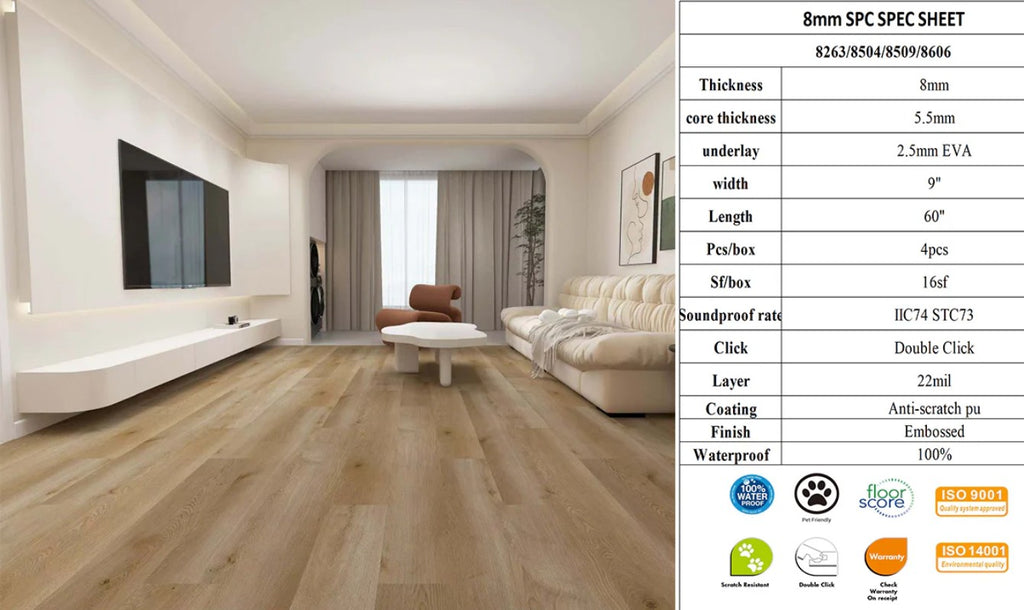 SPC Flooring 8mm – 8509 60"x9", 4 Planks/Box, Approx. 16 sq.ft/Box image 0