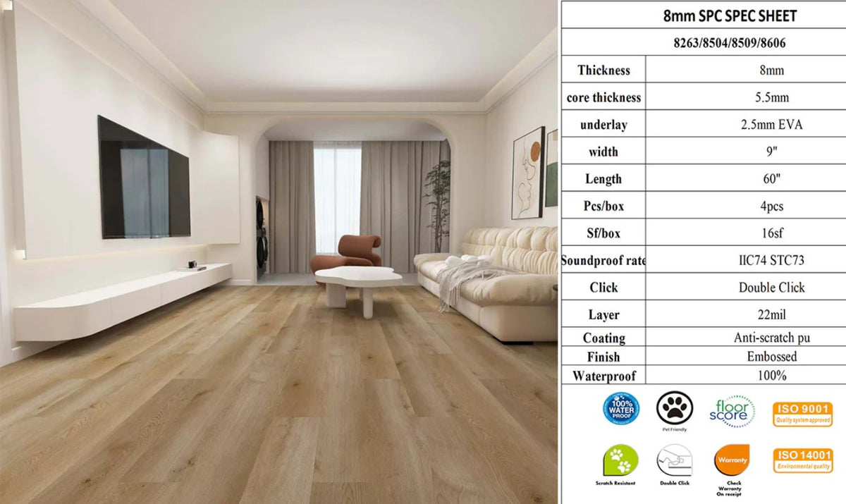 SPC Flooring 8mm – 8509 60"x9", 4 Planks/Box, Approx. 16 sq.ft/Box image 0