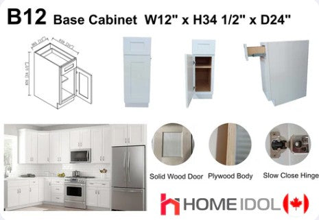 B12- 12” Base Cabinet, White Shaker | A+ Grade Plywood Construction image 0