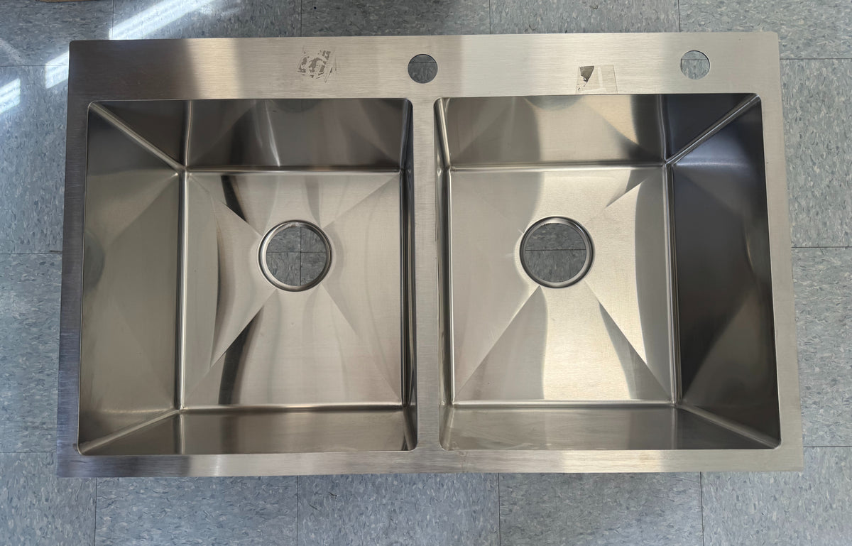 Handmade Topmount Kitchen Sink – Double Bowl | 16 G, 33"x20"x9.5" image 0