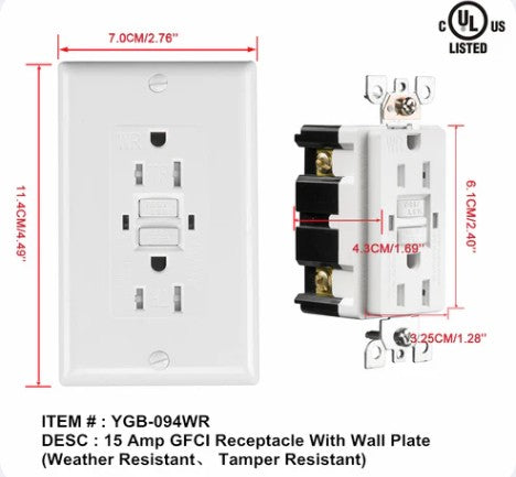 GFCI 15A TR with 1G Plate (Bathroom Use) image 0