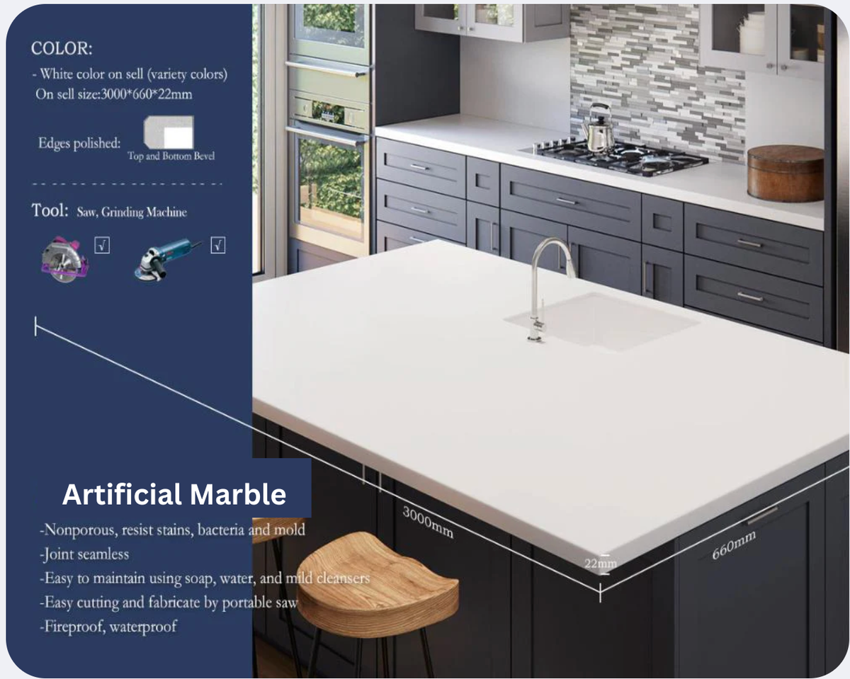 Kitchen Countertop 26"x114"x7/8" (22mm) Artificial Marble