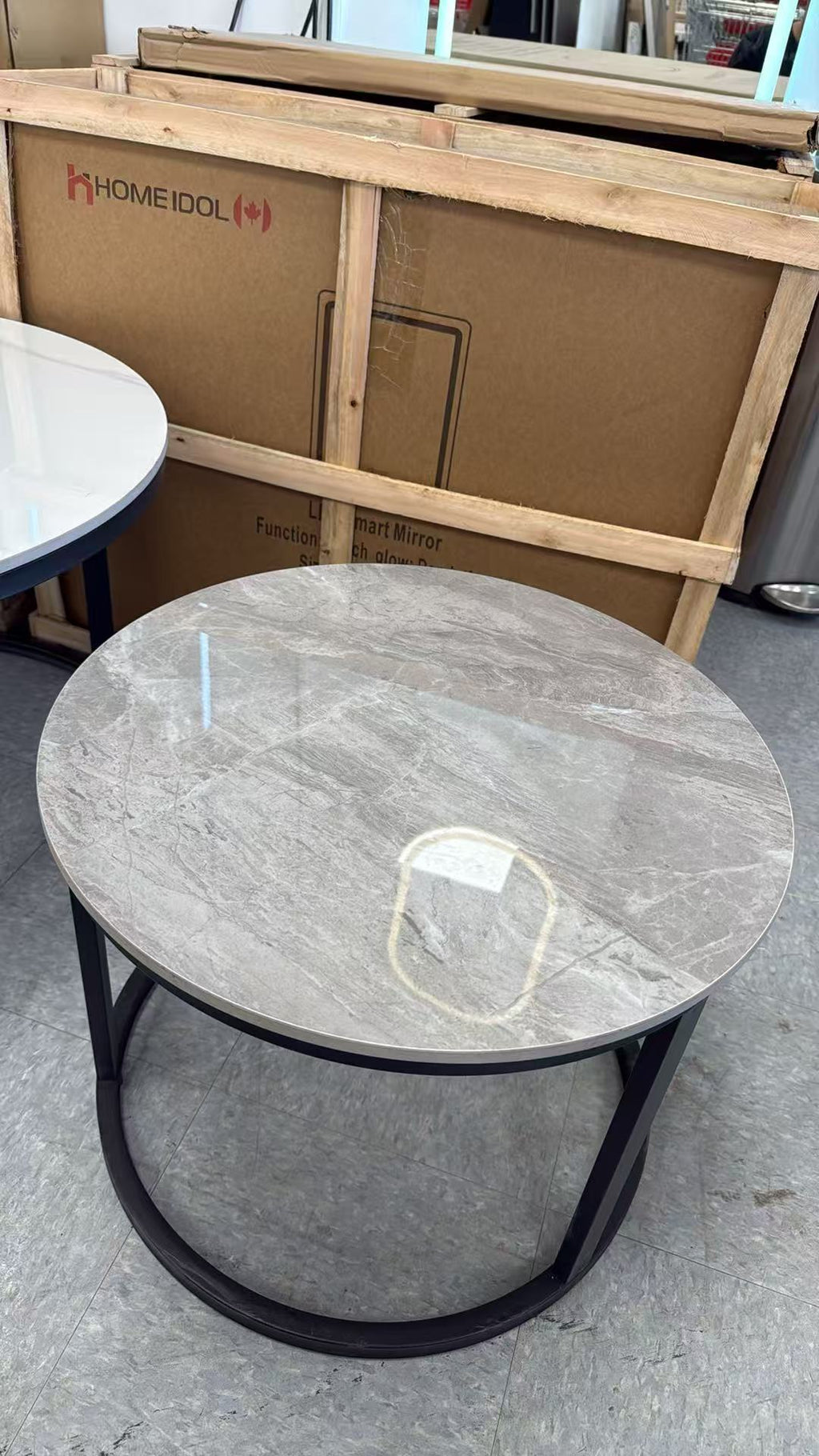 White & Grey B039 Marble Top Round Coffee Table Set