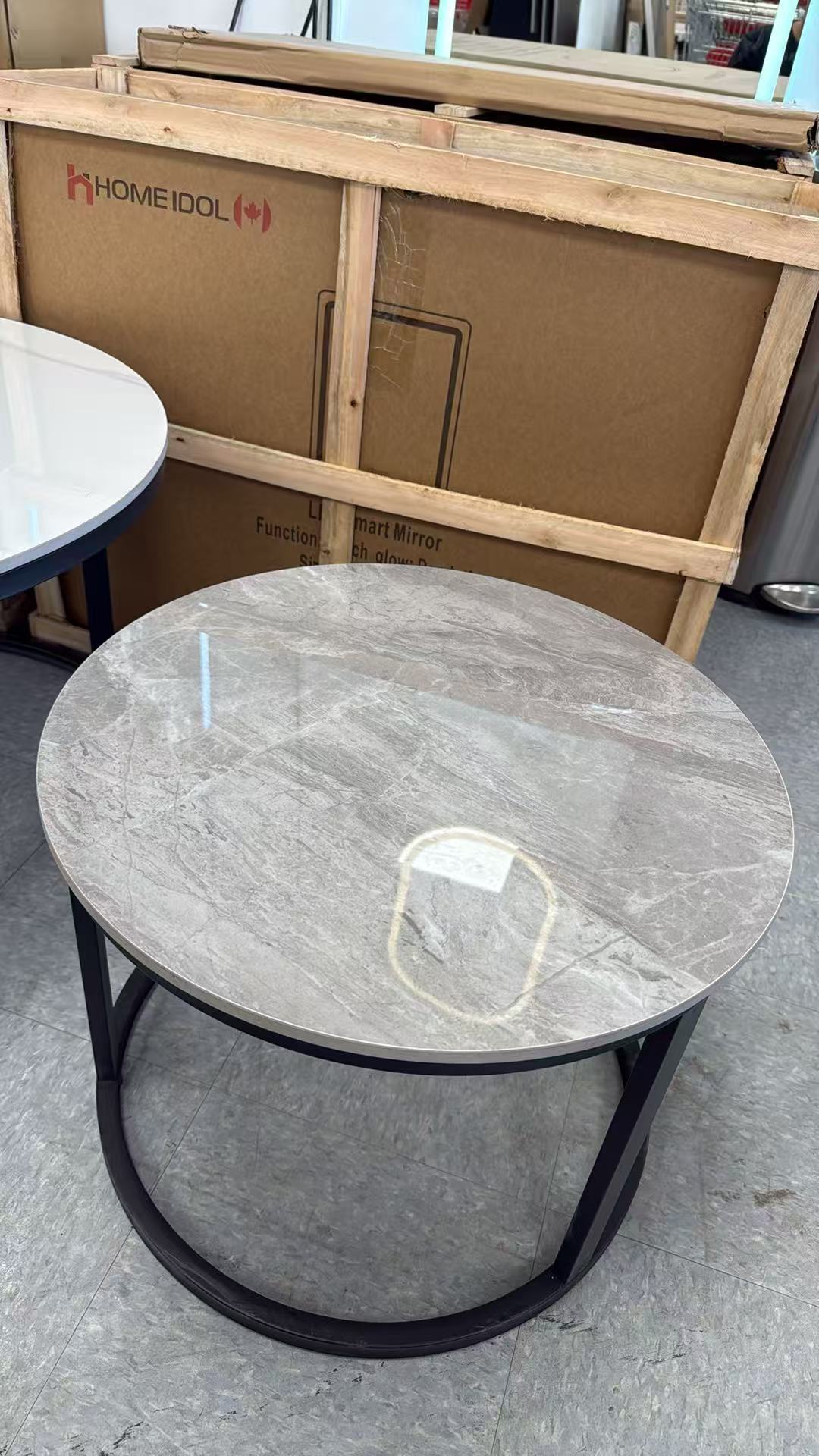 White & Grey B039 Marble Top Round Coffee Table Set