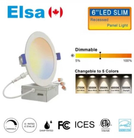 LED Panel Light 6” - 5CCT Round, White Trim | 10pcs per box