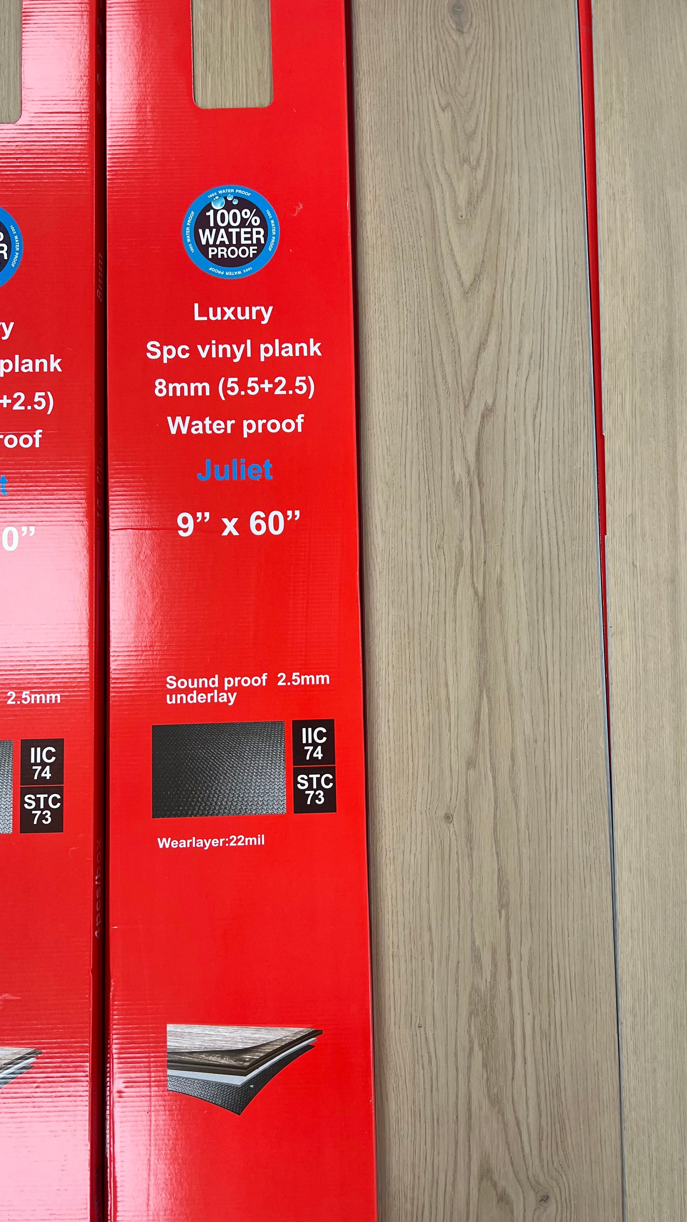 SPC Flooring – 8mm Super Juliet, 60"x9", 4 Planks/Box, Approx. 16 sq.ft/Box, $1.59/sq.ft