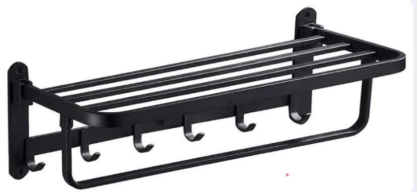 24" Foldable Black Double Towel Rack
