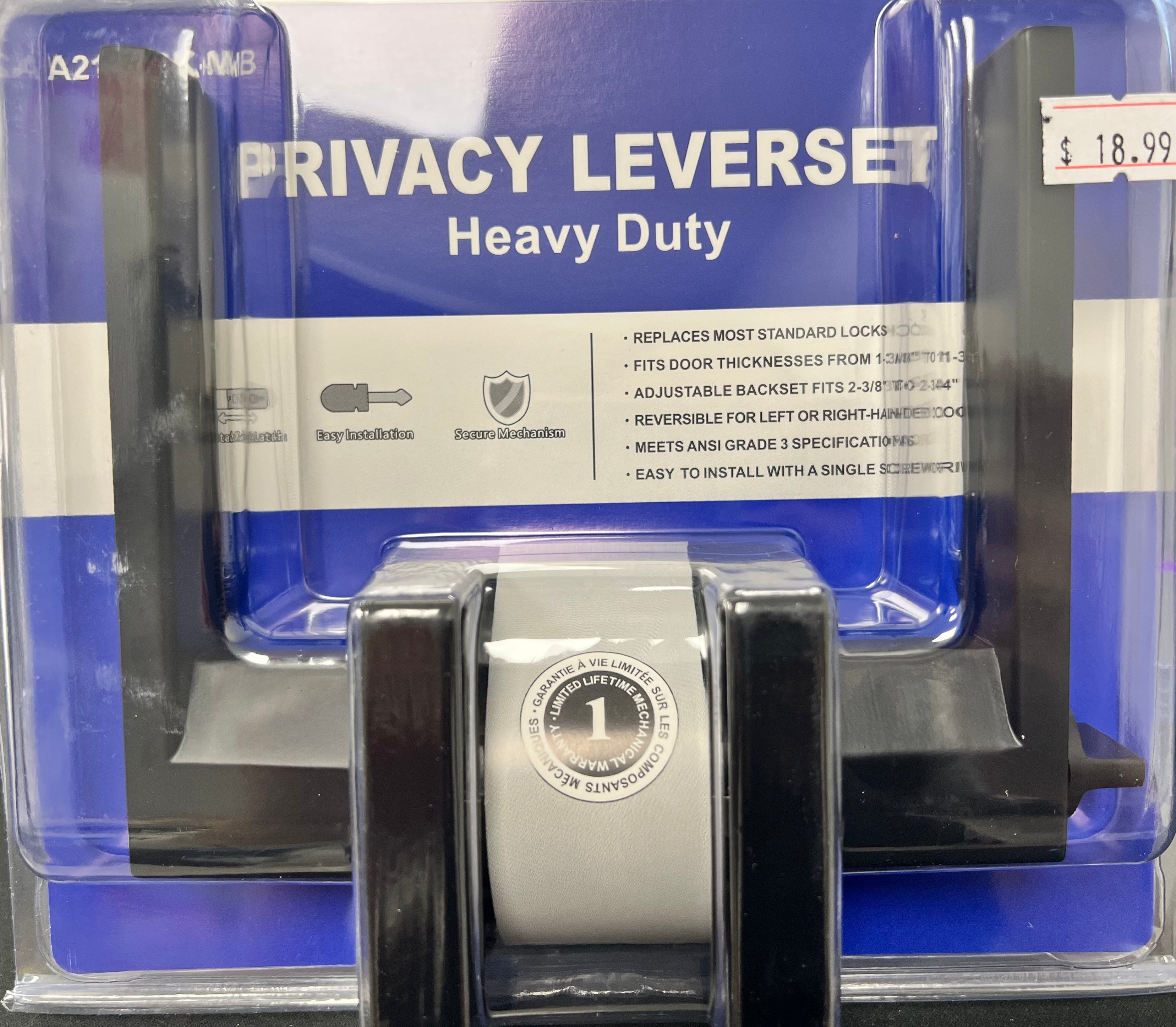 Heavy duty tubular leverset privacy lock | Black - (A2101BK-MB) image 1