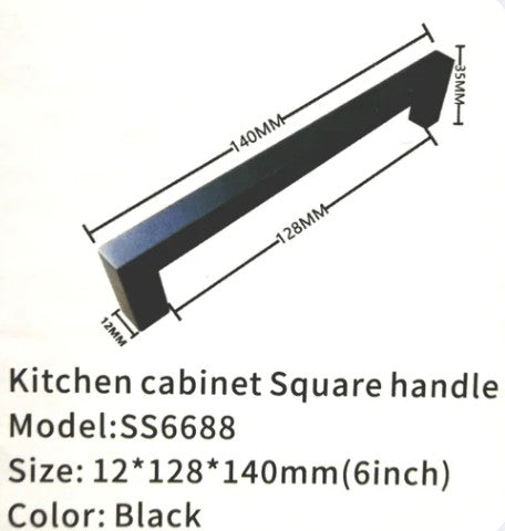 Kitchen Cabinet Handle H Bar Black Square 6" image 0