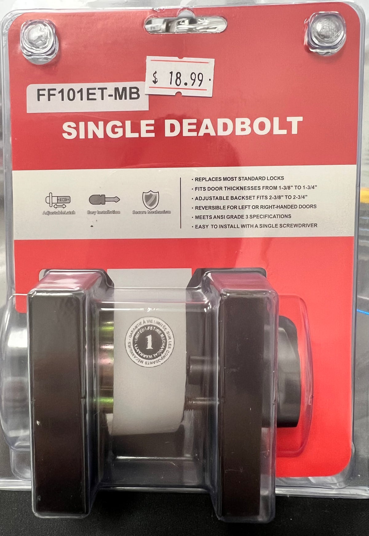 Square Black Single Cylinder Deadbolt image 1