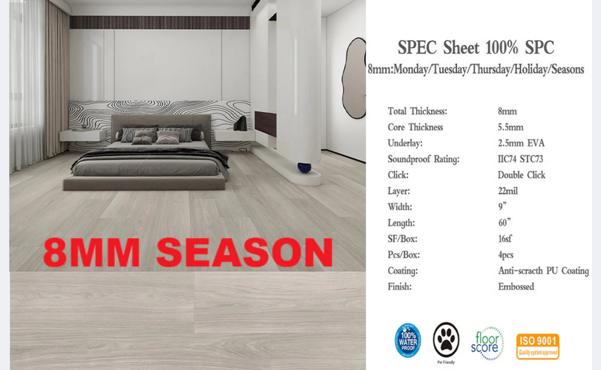 SPC Flooring – 8mm Season, 60"x9", 16 sq.ft/box, 22mil Wear Layer image 0