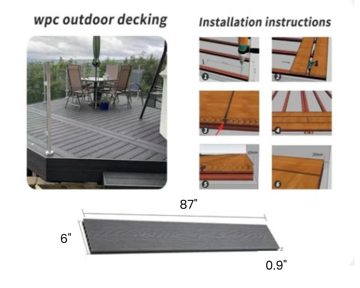WPC Decking – Double Faced, Light Grey, 87"x6"x0.9" image 1