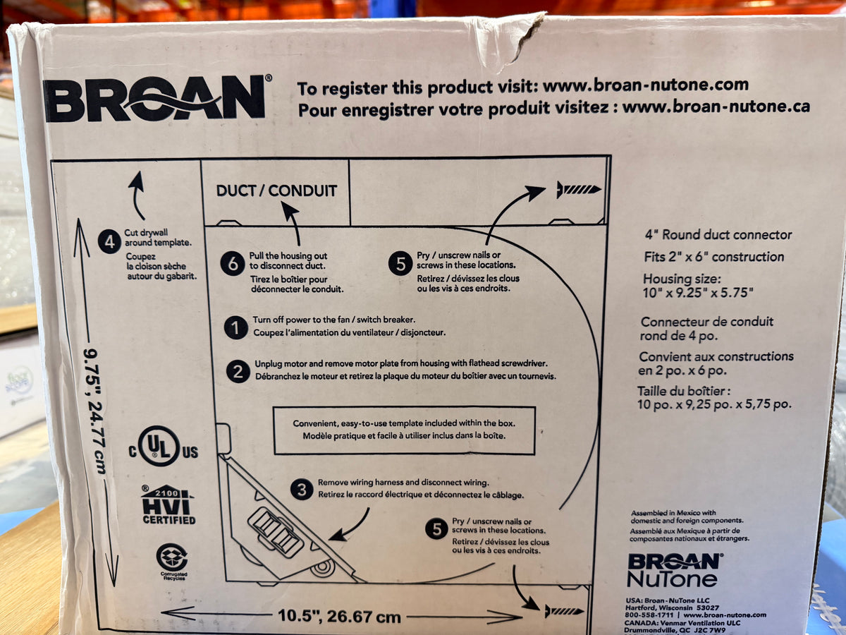 BROAN Bathroom Ventilation Fan –  AE80K, 80CFM, 0.8 Sone, 4" Exhaust