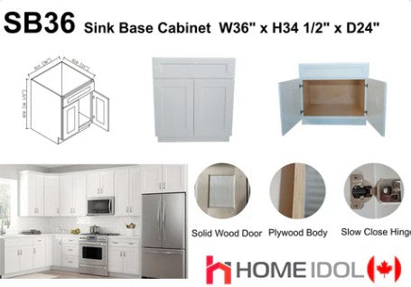 SB36 – 36" Sink Base Cabinet, White Shaker | A+ Grade Plywood Construction image 0