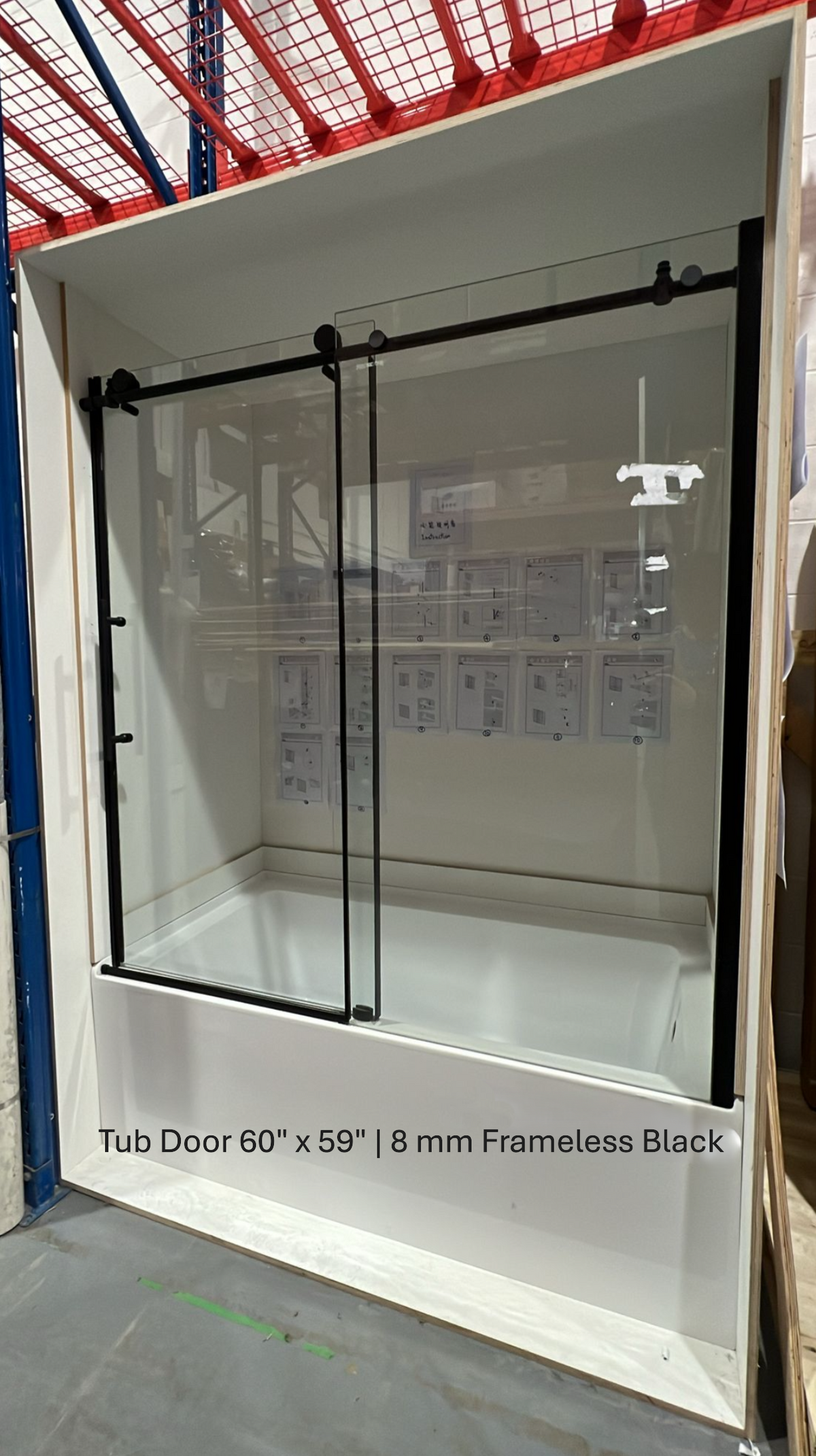 Shower Tub Door - 60” x 59” | 8mm Frameless Black image 0