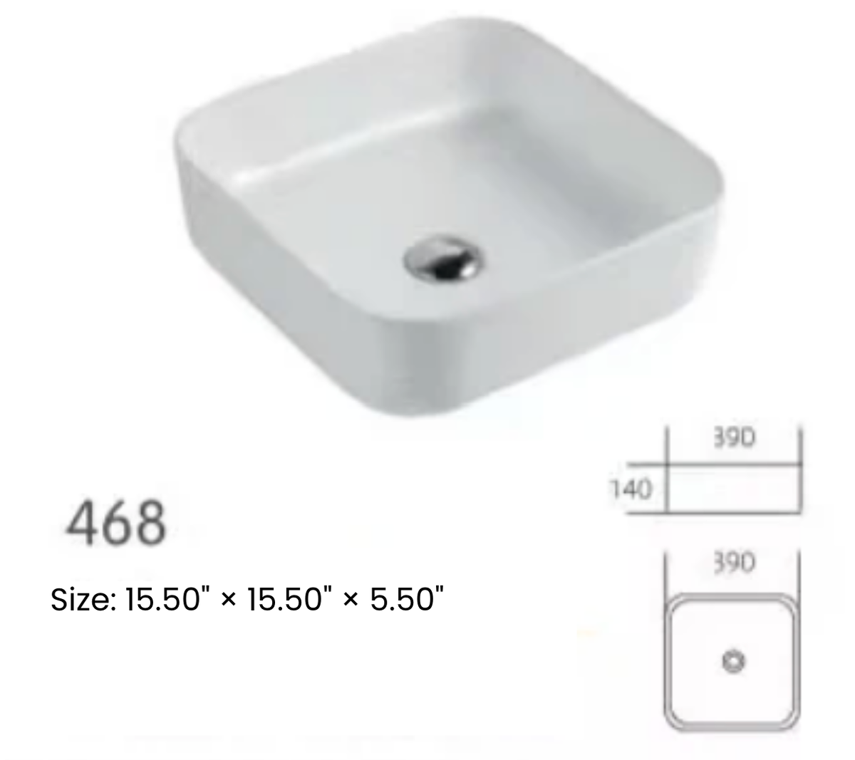 Topmount Bathroom Sink Ceramic 468 - 15.50" × 15.50" × 5.50" image 0