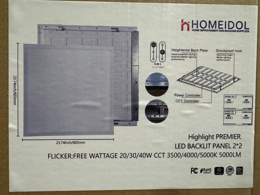 LED 2'x2' dimmable 60w 3CCT 3500/4000k/5000k 8000 lumen 1pcs/box image 2