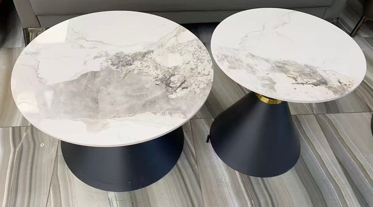 White Marble Top Round Coffee Table Set image 0