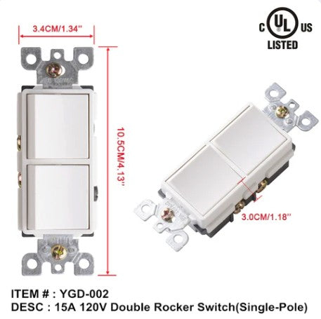 Double Rocker switch single pole 15a 120v image 0