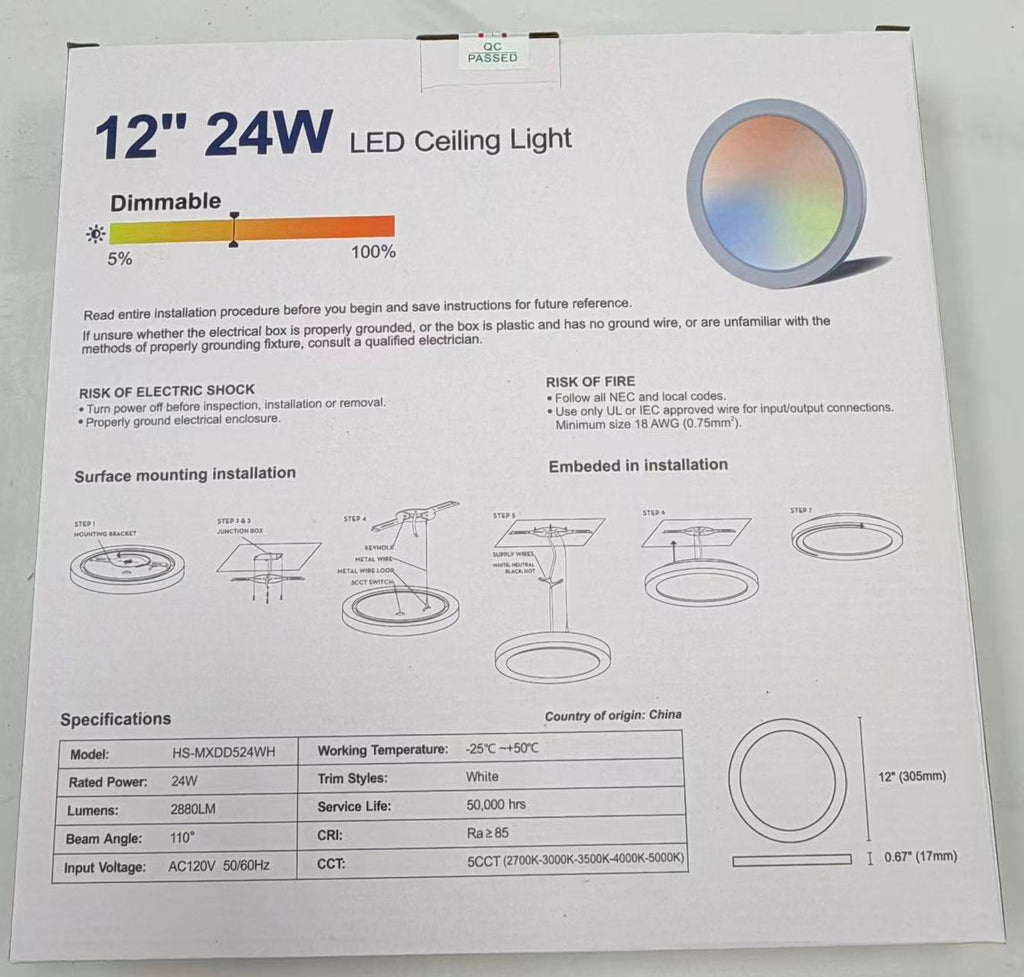 Ceiling Light 12" – 5CCT LED Panel, LBT-3/12XDPL, 24W image 1